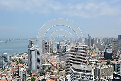 Aerial view of downtown Luanda, bay and Port of Luanda, marginal and central buildings, in Angola Editorial Stock Photo