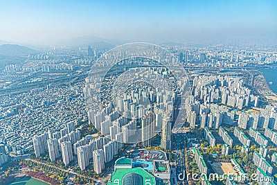 Aerial view of Downtown Seoul from Lotte tower, Republic of Korea Stock Photo