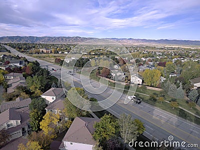 Aerial View of Neighborhoods and Road Stock Photo