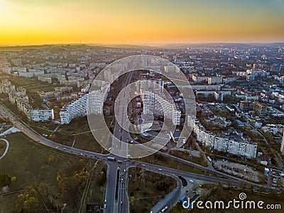 Aerial view of drone flying over city Editorial Stock Photo