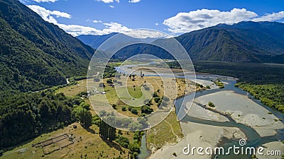 Aerial view with drone of the forests and mountains of the Puelo river basin Stock Photo