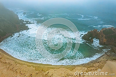 Aerial view from drone, Pfeiffer beach in Big Sur, incredibly picturesque beach, beautiful landscape of the Pacific Stock Photo