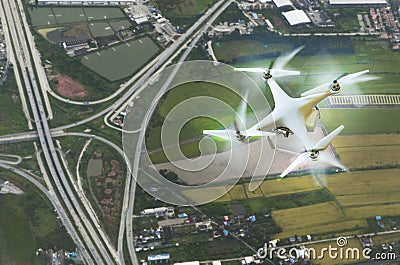 aerial view of drone photography over land transportation background Stock Photo