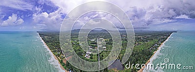 Aerial view drone shot of beautiful nature landscape forest and tropical sea panorama amazing view Stock Photo