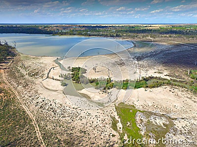 Aerial view of drought affected wetlands River Murray Stock Photo