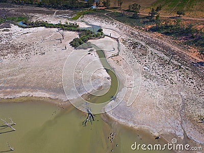 Aerial view of drought affected wetlands River Murray Stock Photo