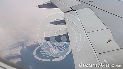 An aerial view of Dubai Palm Beach from airplane during the flight. Editorial Stock Photo