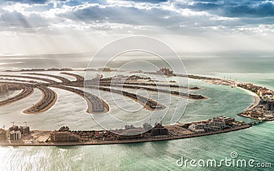 Aerial view of Dubai Palm Jumeirah Island, UAE Stock Photo