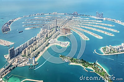 Aerial view of Dubai Palm Jumeirah island, UAE Stock Photo