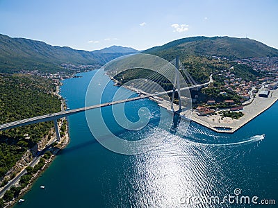 Aerial view of Dubrovnik bridge - entrance to the city. Stock Photo
