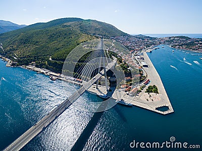 Aerial view of Dubrovnik bridge - entrance to the city. Stock Photo