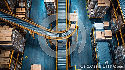 Aerial view of dynamic conveyor belt system streamlining efficient warehouse operations Stock Photo