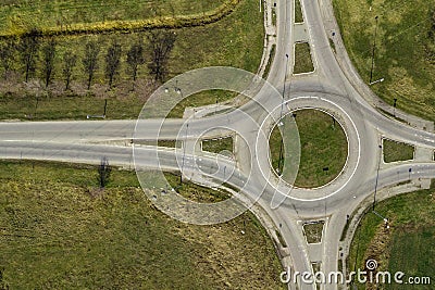 Aerial view of empty traffic circle roundabout road junction Stock Photo