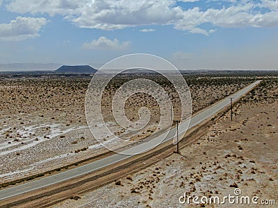 Aerial view of endless desert road Stock Photo
