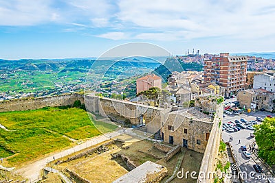 Aerial view of Enna town and castello di Lombardia in Sicily, Italy Editorial Stock Photo