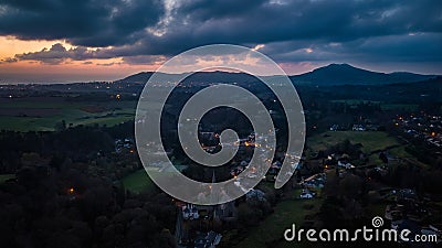 Aerial View of Enniskerry Village at the Break of Dawn Stock Photo