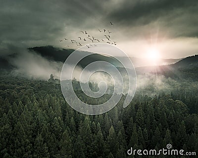 Aerial View of Epic Fantasy Landscape Stock Photo