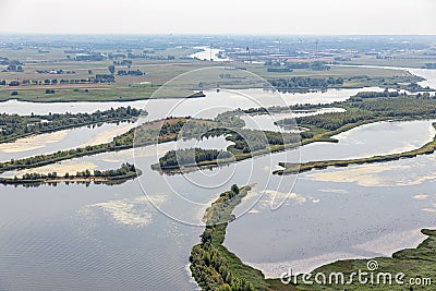 Estuary of Dutch river IJssel with small islands and wetlands Stock Photo