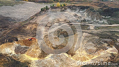 Aerial view of excavator loader inside of sand career. Stock Photo