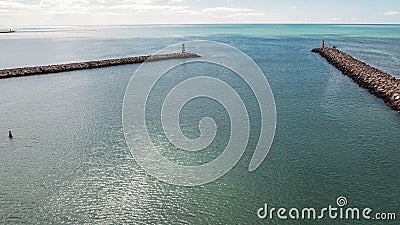 Aerial view of exit-entrance to Vilamoura Marina in Algarve, Portugal Stock Photo