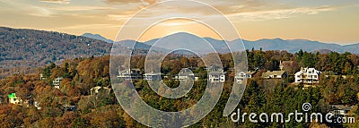 Aerial view of expensive american homes on hilltop in North Carolina mountains residential area. New family houses as Stock Photo