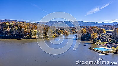 Aerial view Fall Landscape in Lake Junaluska, North Carolina Stock Photo