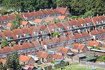 Aerial view family houses with backyards in Emmeloord, The Netherlands Stock Photo