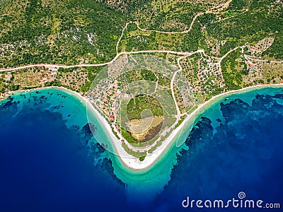 Aerial view of the famous Agios Dimitrios (Saint Demetrios) Beach in Alonnisos island Sporades Greece Stock Photo