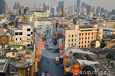 Aerial view of the famous Chinatown in Bangkok, Thailand Editorial Stock Photo