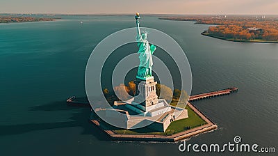 Aerial view of famous place Beautiful landmark the Statue of Liberty in new york USA . Generative Ai Stock Photo