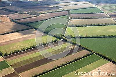 Aerial view of farm fields Stock Photo