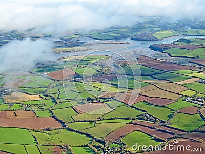 Aerial view of fields in Devon and the Kingsbridge Estuary Stock Photo