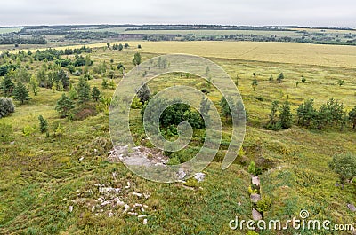 Aerial view on fields and forest on the top of roof Stock Photo