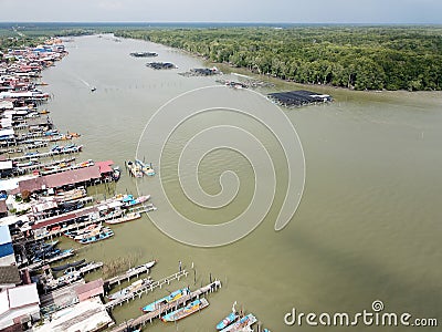 Aerial view of fisherman`s village at Kuala Gula,Perak,Malaysia. Selective focus. Stock Photo