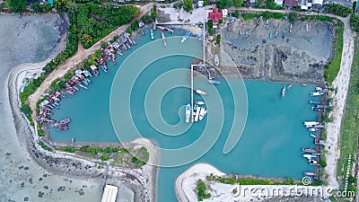 Aerial view of fisherman village marina on the tropical island Stock Photo