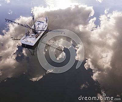 Aerial view of fishing boat in South Carolina Editorial Stock Photo