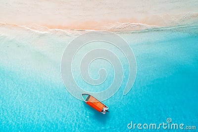 Aerial view of the fishing boats in clear blue water Stock Photo