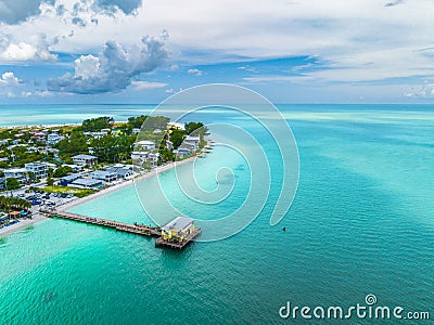 Aerial view of a fishing pier on Holmes Beach in Anna Maria Island Florida Stock Photo