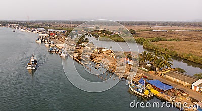 Aerial view of fishing port Stock Photo