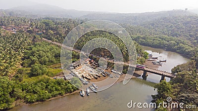 Aerial view of fishing village in Goa, India. Stock Photo