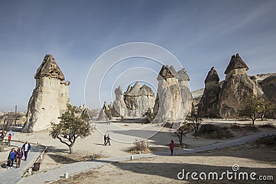 Aerial view of a fleet of hot air balloons, in Cappadocia. Editorial Stock Photo