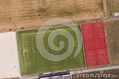 Aerial view of a football ground in WrocÅ‚aw city Stock Photo