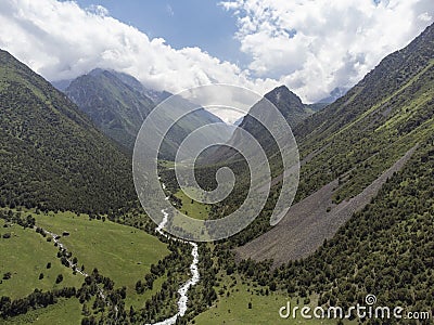 Aerial view of a forested canyon near Bishkek, Kyrgyzstan Stock Photo