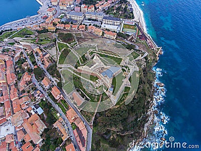 Aerial view of the Fort Falcone in Portoferraio on Elba island, Stock Photo