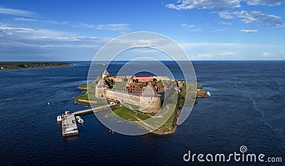Fortress Oreshek on island in Neva river near Shlisselburg town Stock Photo