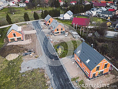 Aerial view of four new houses under construction in the country side of Slovenia Stock Photo