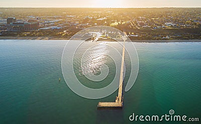 Aerial view of Frankston pier at sunrise, Australia Stock Photo