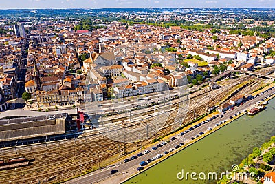 Aerial view of Agen overlooking railway tracks Stock Photo