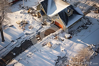 aerial view of freshly shoveled driveway Stock Photo