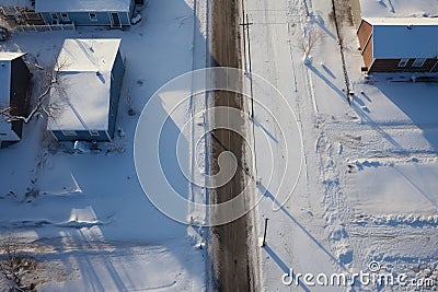 aerial view of freshly shoveled driveway Stock Photo